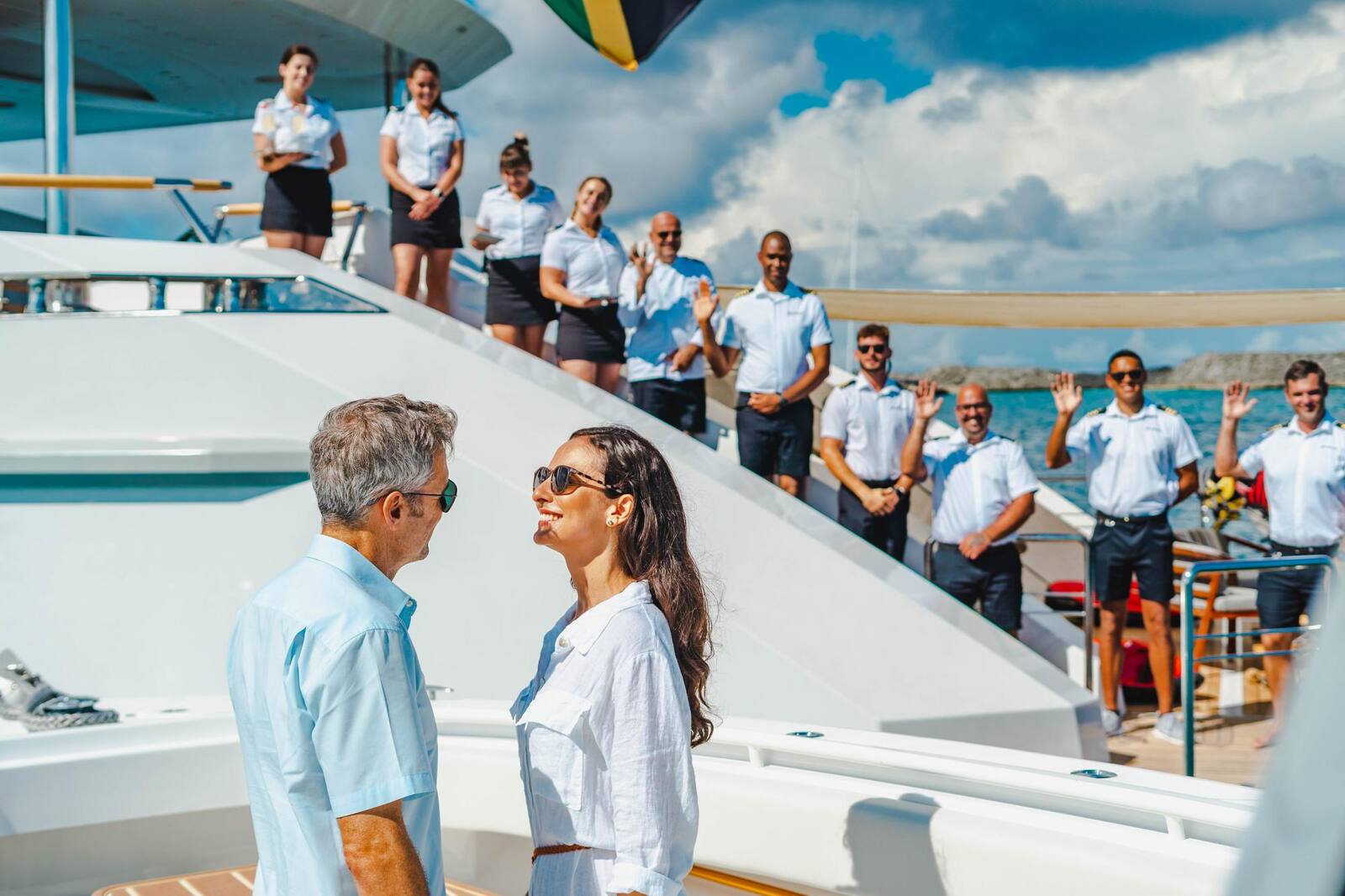 Guests arriving on board at the start of a charter