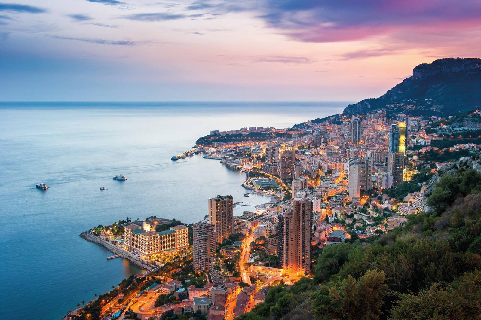Aerial view of Monaco at sunset